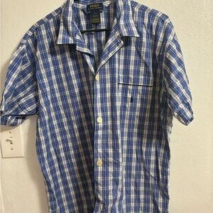 Polo by Ralph Lauren Men's Blue and White Plaid Shirt L